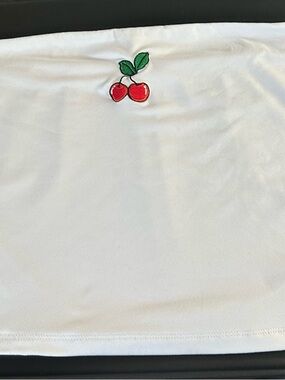White Tube Top with Cherry Embroidered Detail